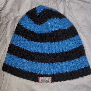 Vintage Quiksilver Reversible Striped Beanie - Black and Blue - Soft - Comfy